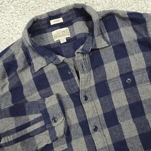 J.Crew Mens Buffalo Check Flannel Shirt Grey Navy XLT Classic Fit Rugged Casual‎